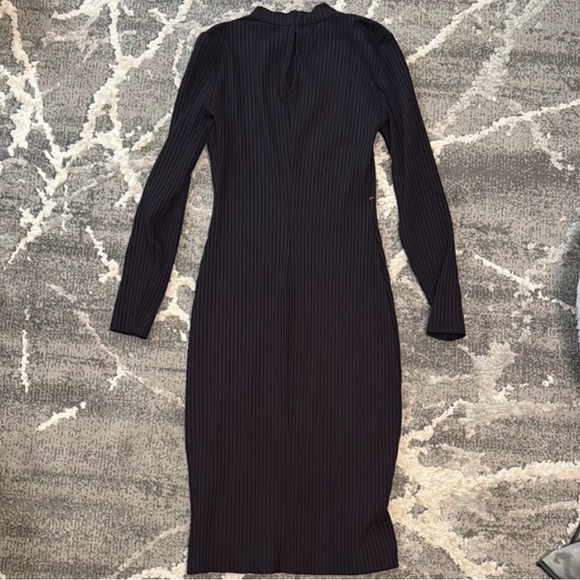 Bebe Black Ribbed Long Sleeve Bodycon Midi Dress Size M - Picture 1 of 5